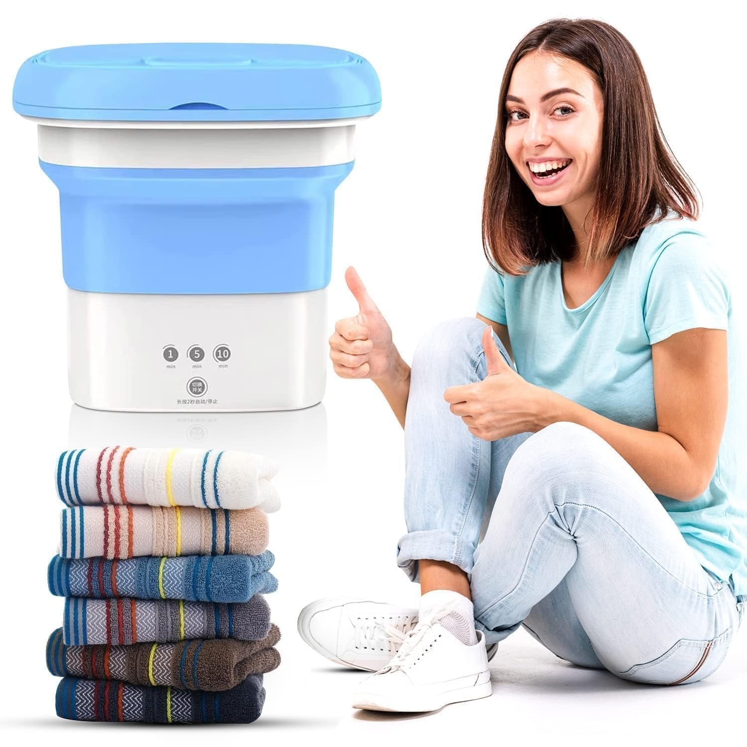 Automatic Folding Mini Washing Machine with Dryer | Compact & Portable | 3kg Capacity | Travel & Home Use